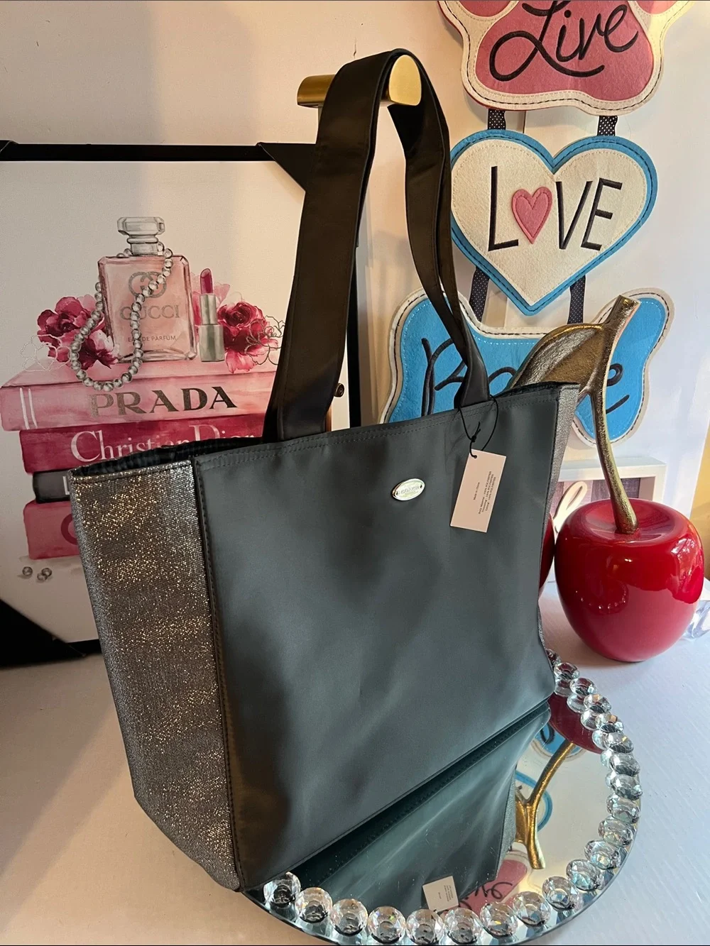 Coach Black with Shimmery Silver Side Panels tote bag